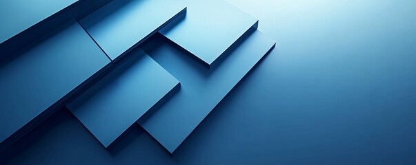 Modern minimal background is created by an abstract 3d render of blue geometric shapes