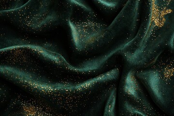 A dark, rich velvet texture in royal emerald green with gold flecks subtly shimmering through. 