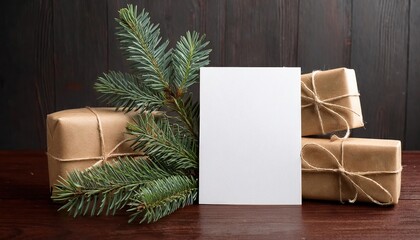 Wall Mural -  Greeting card mockup with christmas gift boxes