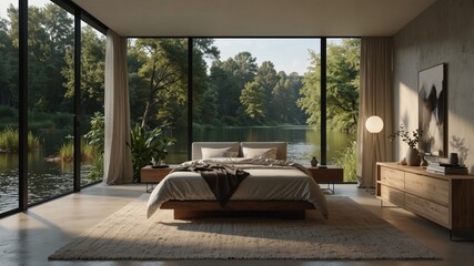 Minimalist Modern Bedroom by a River