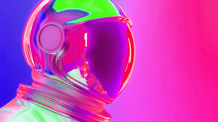 Wall Mural - 3D astronaut illustration with rainbow colorful gradient bold neon lights and purple green vibrant colors in futuristic cyberpunk style with glossy texture for digital cool background