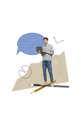 Aufkleber - collage magazine of handsome man student solving homework analyzing diagram isolated on drawing beig