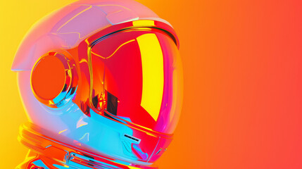 Wall Mural - 3D astronaut illustration with rainbow colorful gradient bold neon lights and orange yellow vibrant colors in futuristic cyberpunk style with glossy texture for digital cool background