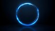 © plaksa - Technology blue circle light stage on black background