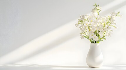 Wall Mural - Elegant Thai Floral Vase Against Serene White Background with Soft Shadows and Copy Space