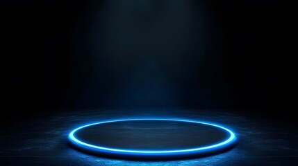 Poster - Technology blue circle light stage on black background