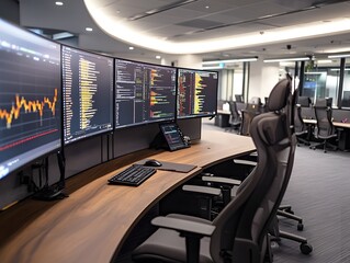 Poster - Modern Workplace with Multiple Monitors for Data Analysis