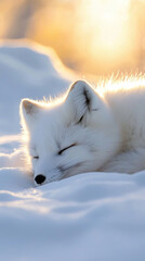 Wall Mural - a white fox is sleeping in the snow
