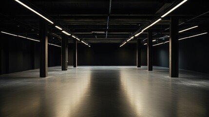 Poster - A contemporary art installation in an empty exhibition space, with dramatic lighting and no visitors present.