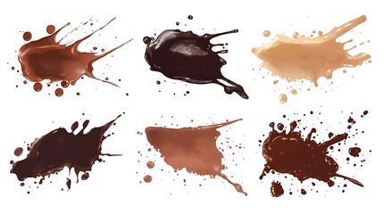 Wall Mural - Sweet Chocolate Smudges Vector Set - Watercolor Clipart and Splashes for Graphic Overlay | Flat Design Clipart Illustration on PNG File