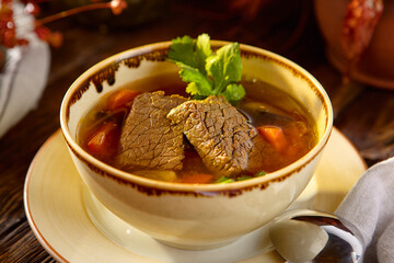 Sticker - Traditional Shurpa Soup with Veal and Vegetables in Rustic Bowl