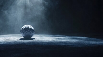 Poster - a golf ball illuminated by a spotlight on a dark background, creating a dramatic and intense sports-