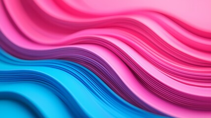 Wall Mural - Abstract Fluid Waves Background for Product Display with Copy Space, 3D Rendered Vibrant Ribbons Close-Up