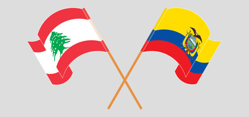 Sticker - Crossed and waving flags of the Lebanon and Republic of Ecuador