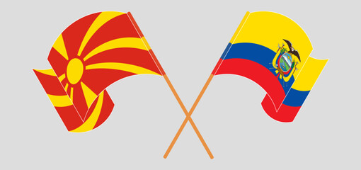 Sticker - Crossed and waving flags of North Macedonia and Republic of Ecuador