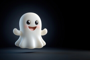 Cute cartoon ghost character with a carved face. A smiling illustration of a charming white ghost. Happy and playful character