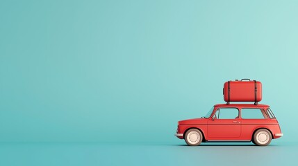 Summer road trip, car packed with luggage, 3D illustration