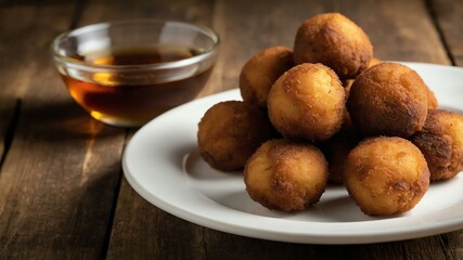 Wall Mural - southern comfort foods hushpuppies isolated on an aesthetic plate, concept for advertisement