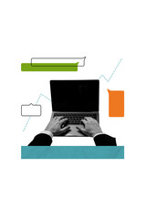 Aufkleber - Vertical creative composite illustration photo collage of hands typing messages response on emails isolated on beige color background