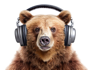 Wall Mural - PNG Bear headphones mammal white background.