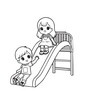 © Tosca Digital - Illustration Coloring draw child playing boy and girl playing in slide black and white version good for kids
