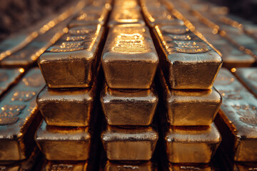 Stack gold bars, investment in commodity market trading.