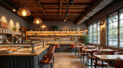 Wall Mural - a restaurant with a lot of light and a lot of chairs
