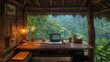 © frank29052515 - Remote Work Paradise: Digital Nomad Working from Treehouse Overlooking Lush Forest Canopy