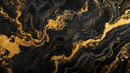 Poster - Abstract gold and black marble texture with intricate veining, creating a sophisticated and opulent background