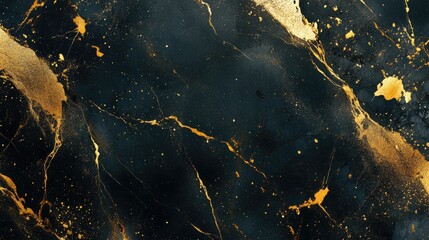 Poster - Abstract gold and black marble texture with intricate veining, creating a sophisticated and opulent background