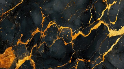 Poster - Abstract gold and black marble texture with intricate veining, creating a sophisticated and opulent background