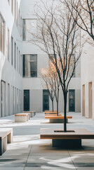 Wall Mural - A Minimalist Courtyard: Concrete, Sunlight, and a Touch of Autumn