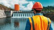 © auc - construction worker inspecting hydroelectric dam for renewable energy and sustainable power generation