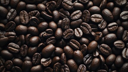 view from above of a background depicting two dark brown, aromatic coffee beans
