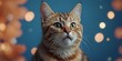 © LoFi J. - adorable cute cat with surprised expression on a blue background.