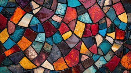 Poster - Abstract mosaic tile pattern with a mix of textures and colors, perfect for a dynamic and artistic background