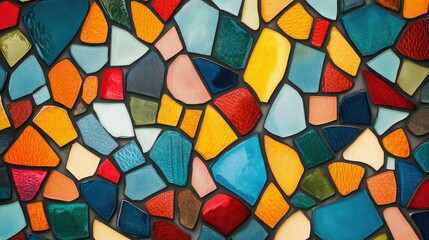 Aufkleber - abstract mosaic tile pattern with vibrant colors and varying shapes, perfect for a lively and artist