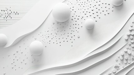 Poster - White background with abstract geometric patterns and subtle 3D effects.