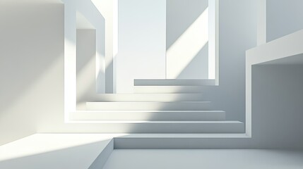 Poster - White background with abstract geometric shapes and soft shadows, creating a sense of depth and dimension.