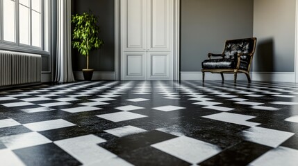 Poster - Classic checkered tile pattern in black and white, offering a timeless and stylish design