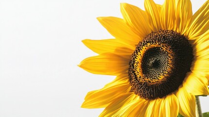 Wall Mural - Close-up of a bright yellow sunflower with its head turned towards the sun, against a clear sky