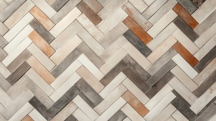 Poster - Elegant herringbone tile pattern in neutral shades, creating a timeless and refined background