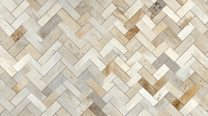 Poster - Elegant herringbone tile pattern in neutral shades, creating a timeless and refined background