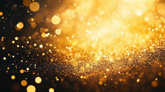 Gold glitter gradient with smooth transitions from dense to sparse particles, creating a festive background