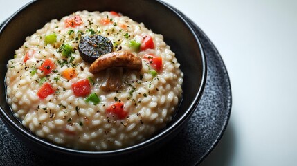 Wall Mural - This bowl features a rich, creamy risotto topped with fresh vegetables and nuts