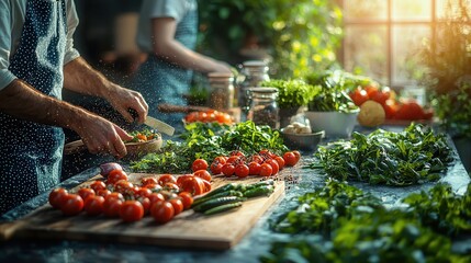 Family Cooking Together in the Kitchen - Preparing Homemade Dinner with Fresh Ingredients