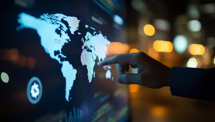 Poster - changing currencies, money transfers, global business, fintech financial technology, online banking,
