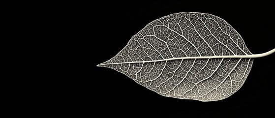 Elegant black and white close-up of a single leaf with intricate veins on a pure black background highlighting natural beauty