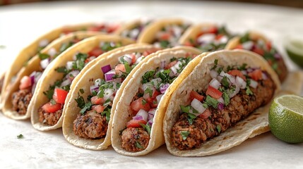 Freshly made tacos showcase colorful ingredients and vibrant flavors, perfect for sharing