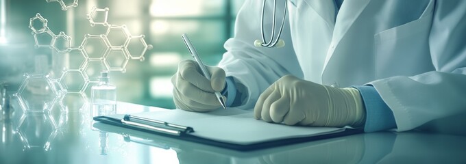 Poster - Doctor uses digital tablet computer with blurred hospital background in healthcare and telemedicine concept.